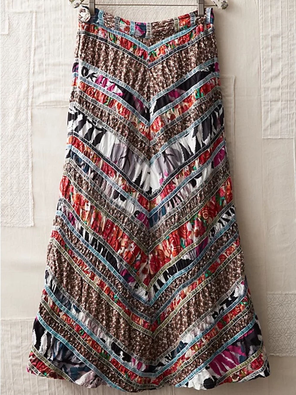 Rare FP The Originals Mixed Media Patchwork Chevron High Waisted Maxi Skirt 2